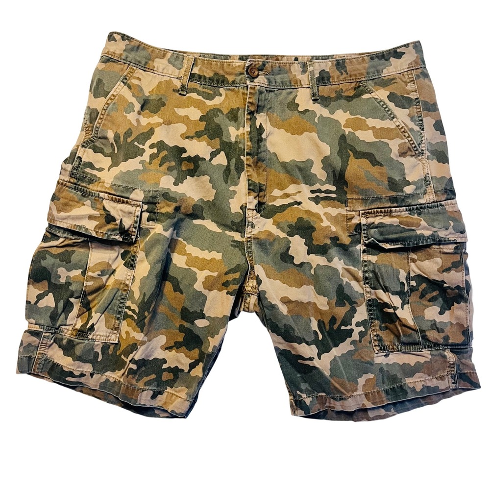 Levis Mens Camo Cargo Shorts Green Brown Woodland Camouflage Multi Pocket Sz. 40